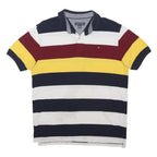 TOMMY HILFIGER Mens Navy & White Red Yellow Striped Short Sleeve Polo Shirt 2XL