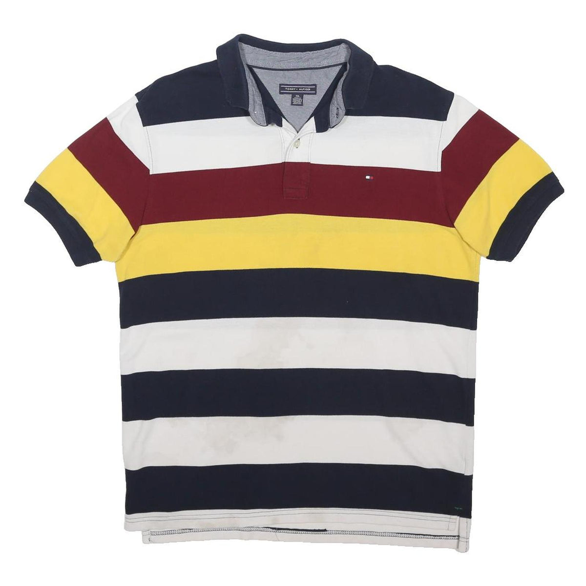 TOMMY HILFIGER Mens Navy & White Red Yellow Striped Short Sleeve Polo Shirt 2XL