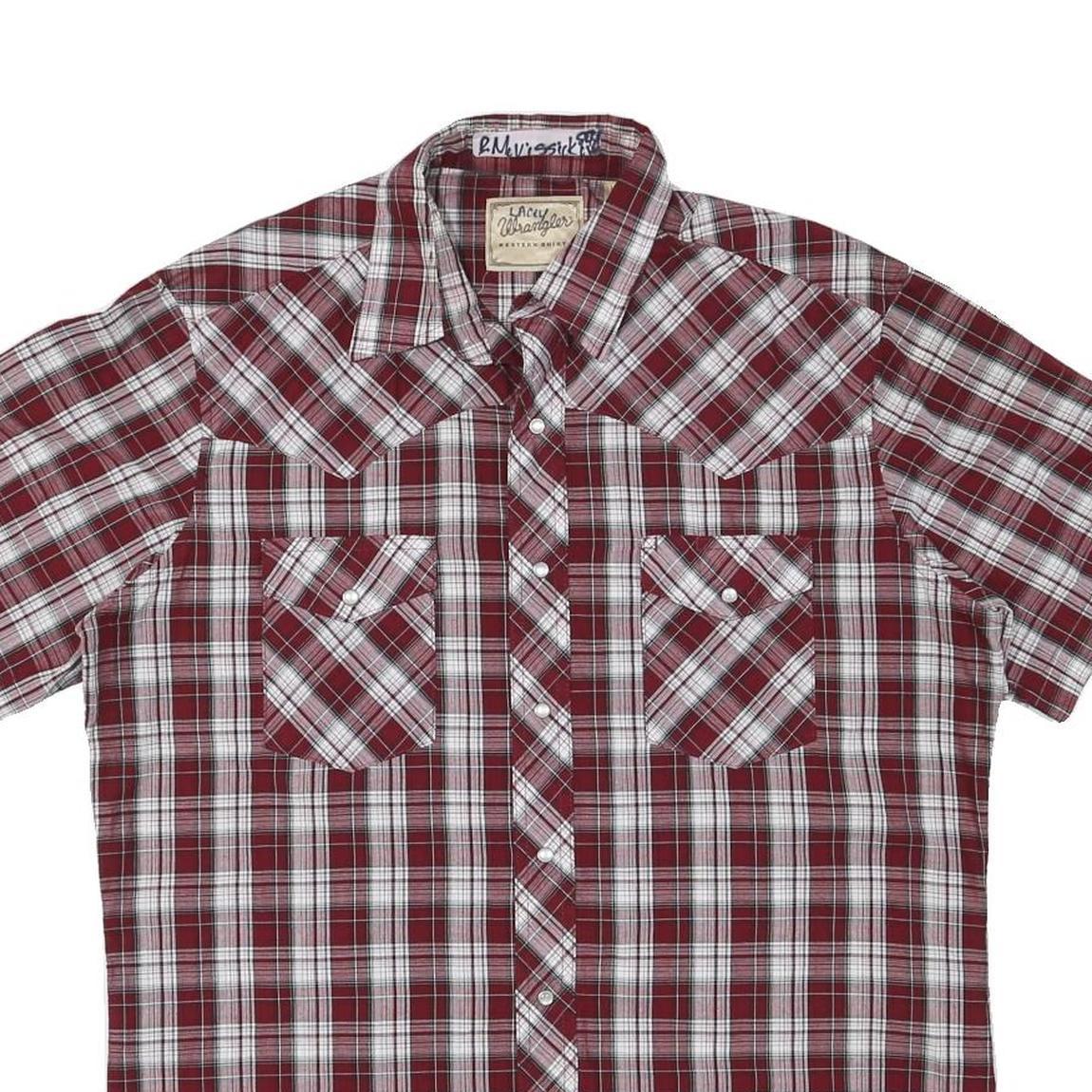 WRANGLER Mens Red & White Check Shirt L Western Casual Cotton Blend
