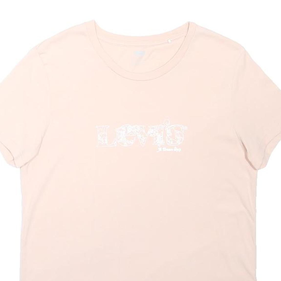 LEVIS Womens Pink T-Shirt S Short Sleeve Crew Neck Cotton Blend Classic Logo