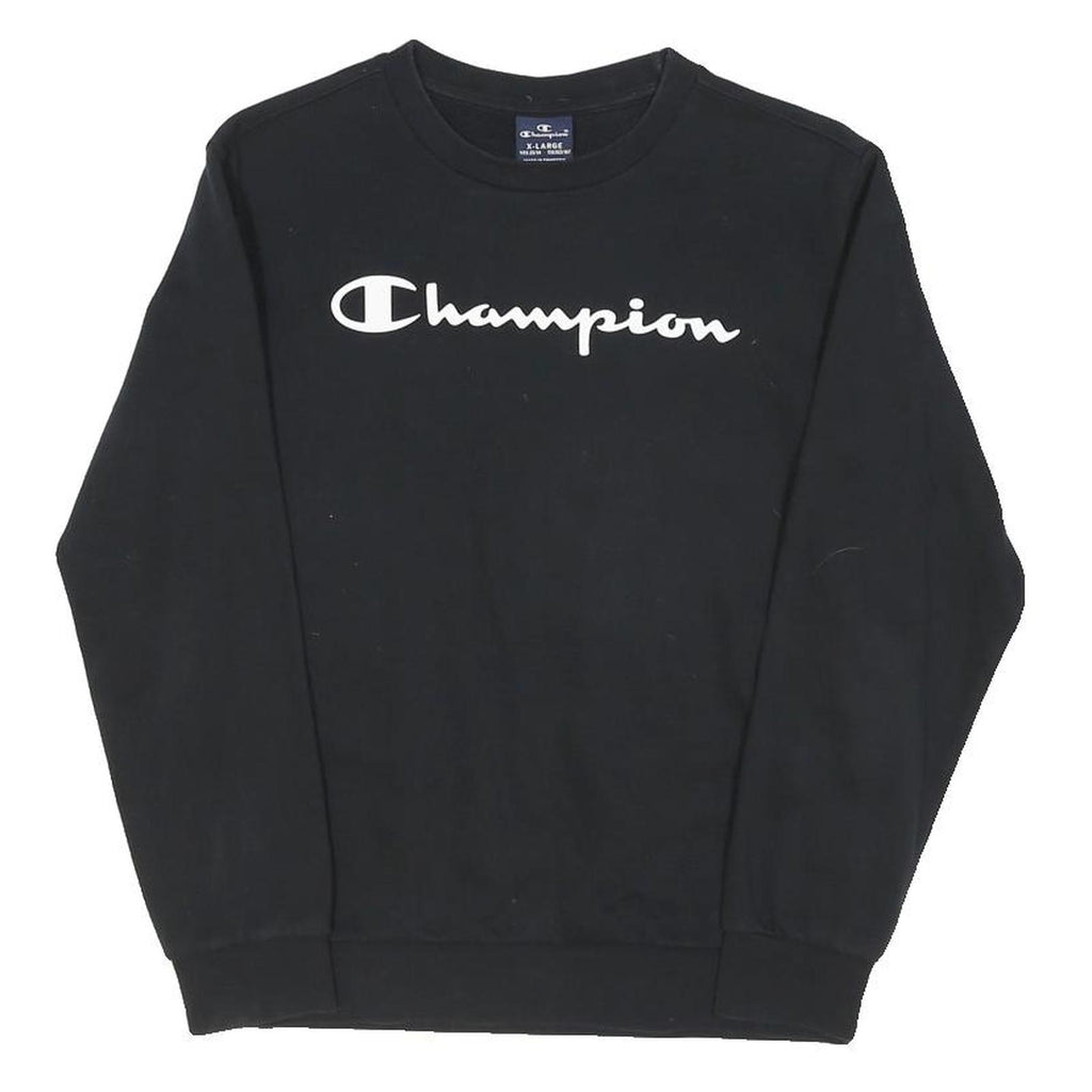 CHAMPION Boys Black Cotton Blend Crew Neck Sweatshirt 13-14Y Logo Print