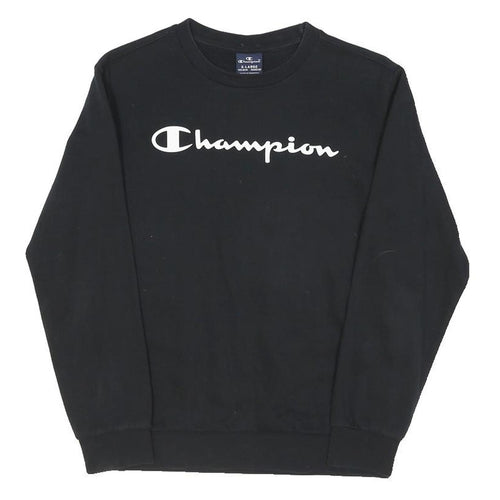 CHAMPION Boys Black Cotton Blend Crew Neck Sweatshirt 13-14Y Logo Print