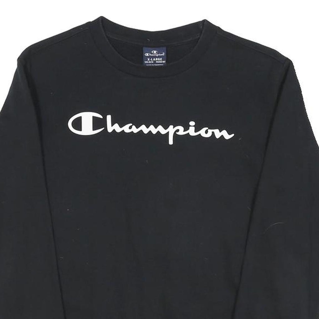 CHAMPION Boys Black Cotton Blend Crew Neck Sweatshirt 13-14Y Logo Print