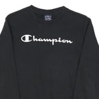 CHAMPION Boys Black Cotton Blend Crew Neck Sweatshirt 13-14Y Logo Print