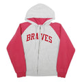 MAJESTIC Womens Grey & Red Braves Zip Up Hoodie L Cotton Blend Casual Sweatshirt