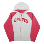 MAJESTIC Womens Grey & Red Braves Zip Up Hoodie L Cotton Blend Casual Sweatshirt
