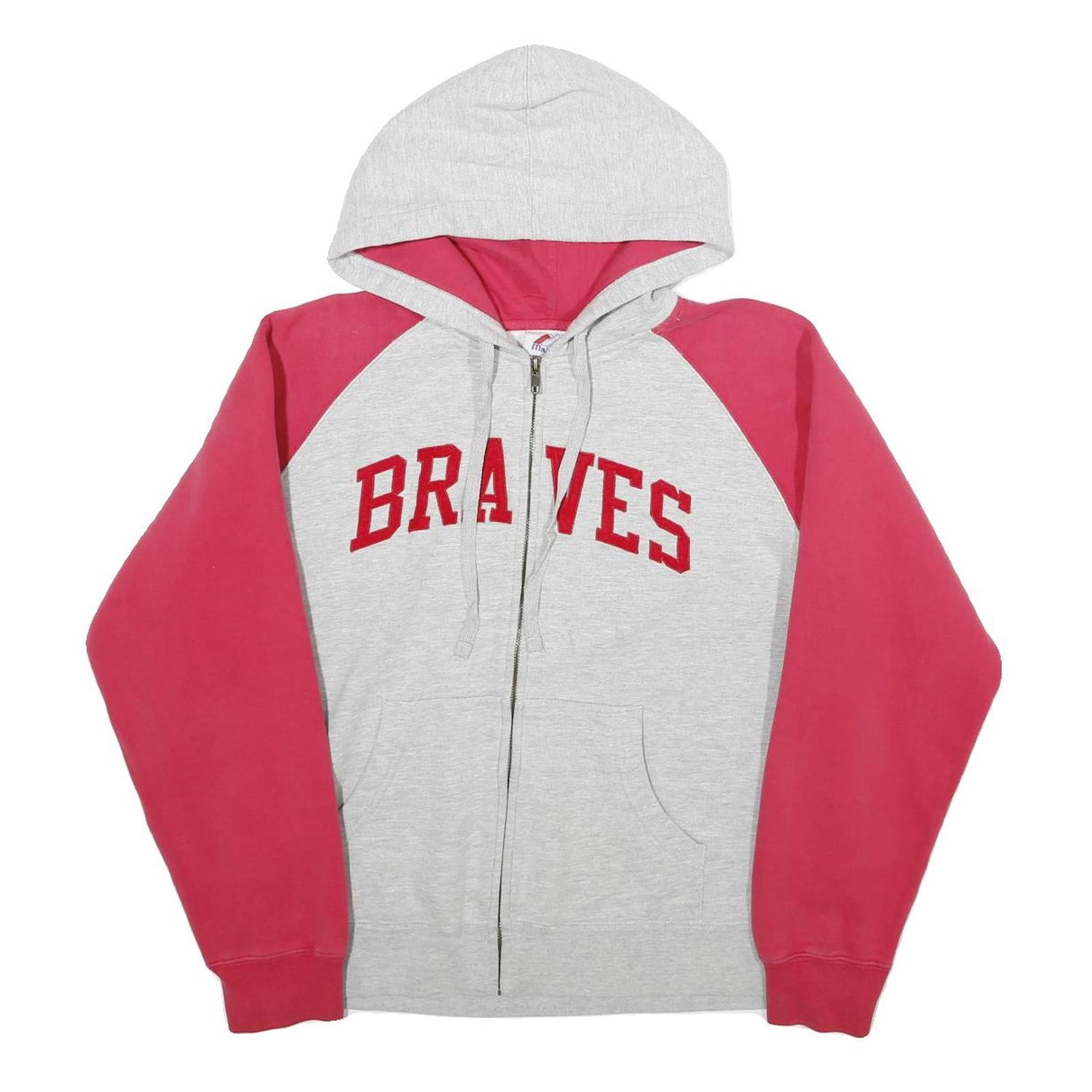 MAJESTIC Womens Grey & Red Braves Zip Up Hoodie L Cotton Blend Casual Sweatshirt
