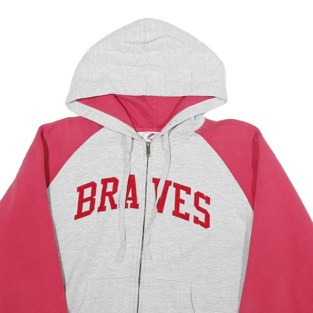 MAJESTIC Womens Grey & Red Braves Zip Up Hoodie L Cotton Blend Casual Sweatshirt