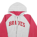 MAJESTIC Womens Grey & Red Braves Zip Up Hoodie L Cotton Blend Casual Sweatshirt