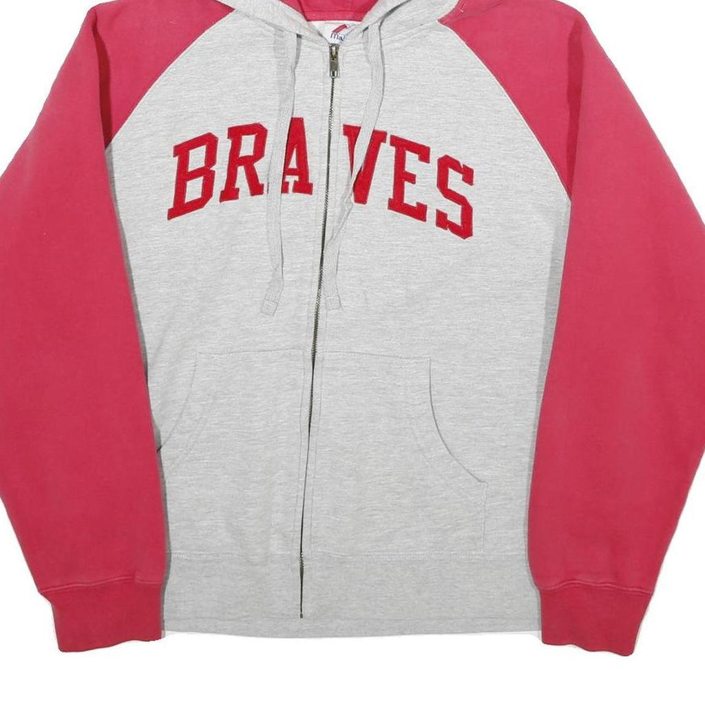 MAJESTIC Womens Grey & Red Braves Zip Up Hoodie L Cotton Blend Casual Sweatshirt