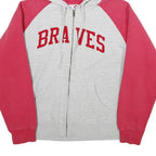 MAJESTIC Womens Grey & Red Braves Zip Up Hoodie L Cotton Blend Casual Sweatshirt
