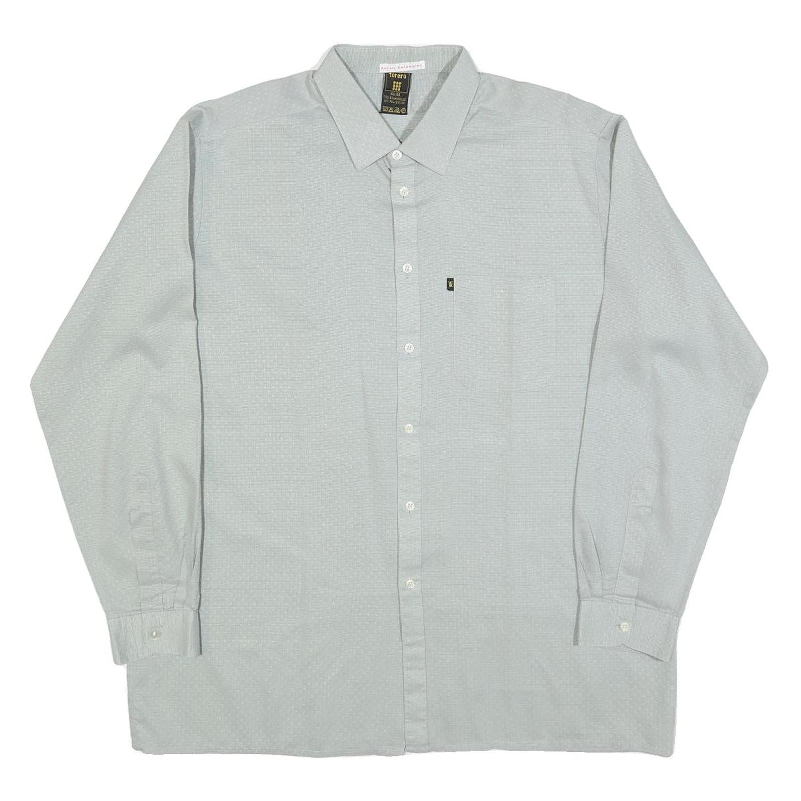 TORERO Mens Grey Plain Long Sleeve Shirt L Button Collar Polyester Blend Formal