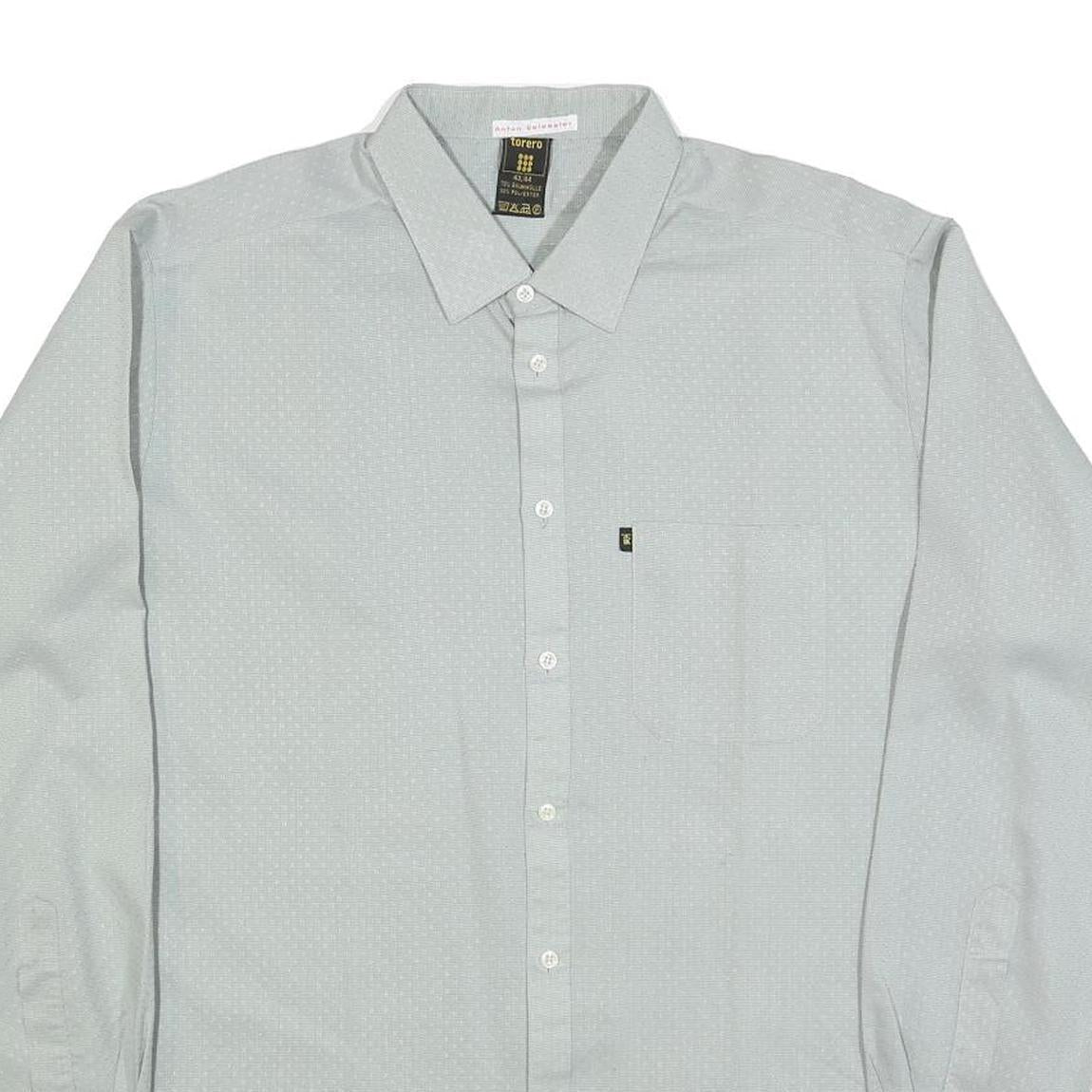 TORERO Mens Grey Plain Long Sleeve Shirt L Button Collar Polyester Blend Formal