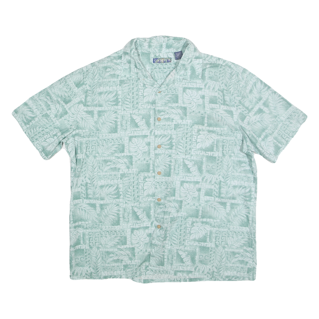 CAMPIA Mens Green Cotton Short Sleeve XL Hawaiian Shirt Tropical Print Casual