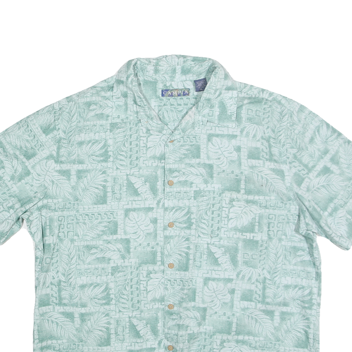 CAMPIA Mens Green Cotton Short Sleeve XL Hawaiian Shirt Tropical Print Casual