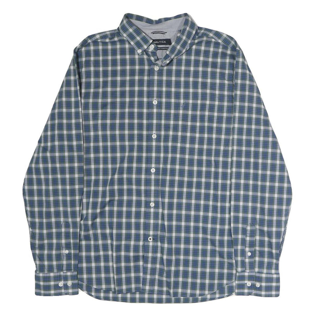 NAUTICA Mens Blue & Green Checked Cotton Shirt XL Classic Long Sleeve