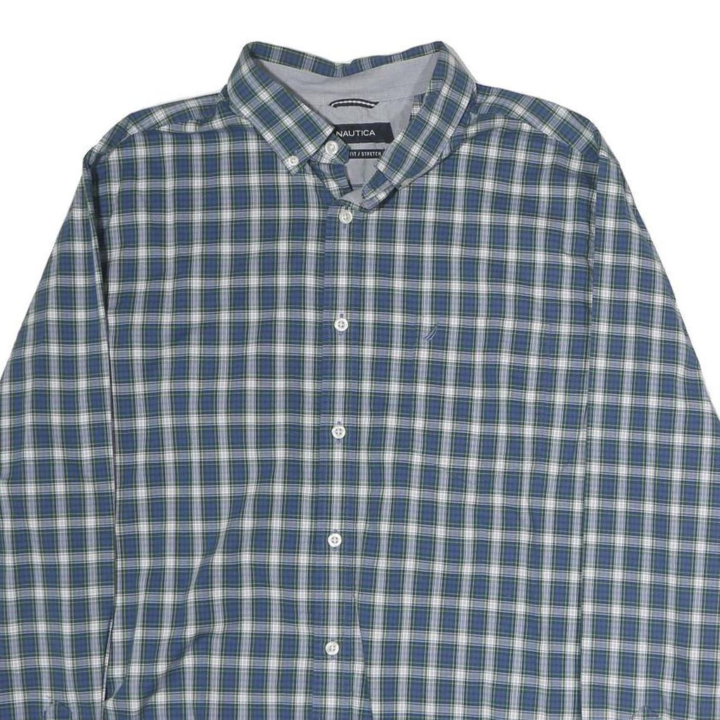 NAUTICA Mens Blue & Green Checked Cotton Shirt XL Classic Long Sleeve