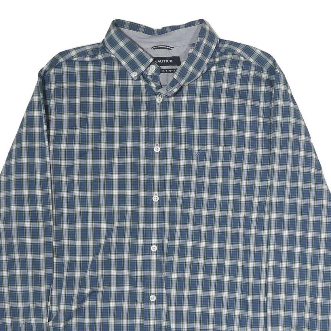 NAUTICA Mens Blue & Green Checked Cotton Shirt XL Classic Long Sleeve