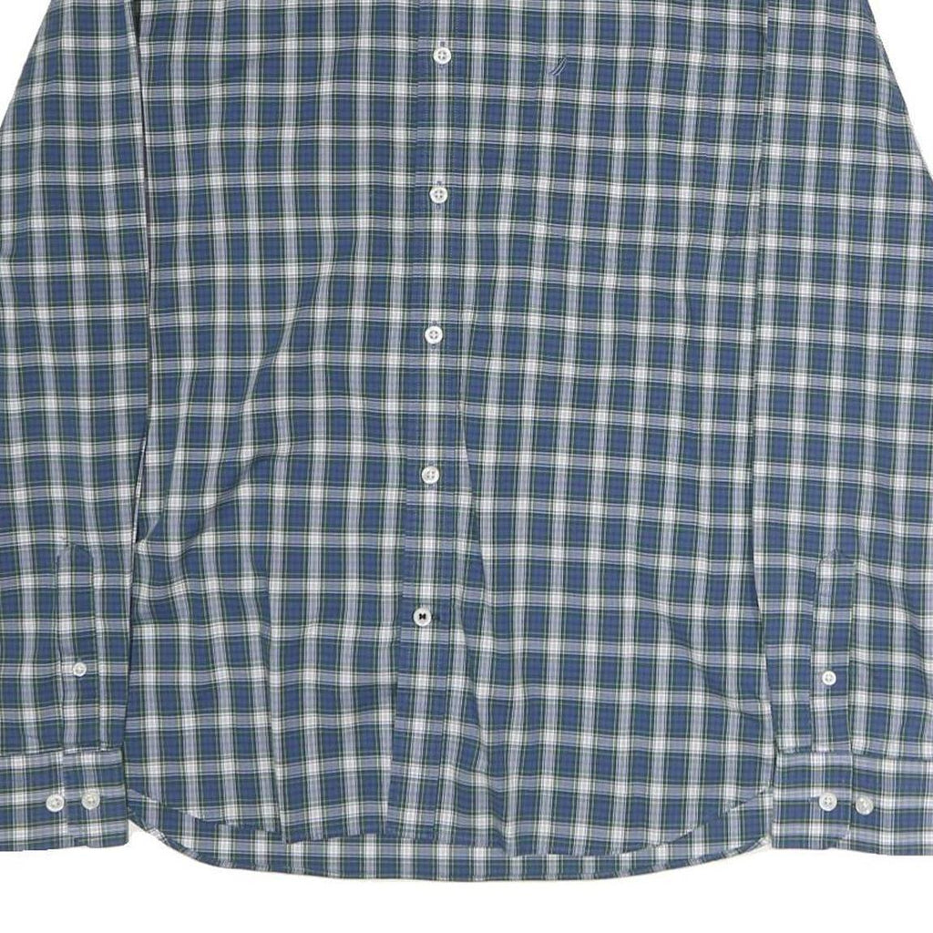 NAUTICA Mens Blue & Green Checked Cotton Shirt XL Classic Long Sleeve
