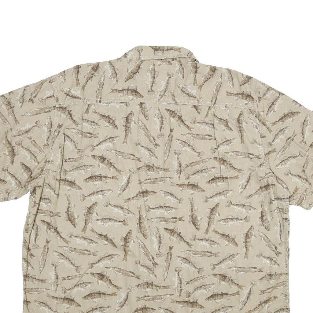 OUTDOOR LIFE Mens Beige Fish Pattern Short Sleeve Cotton Shirt XL Casual