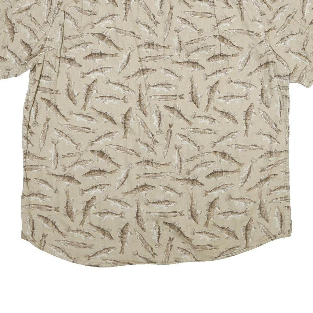 OUTDOOR LIFE Mens Beige Fish Pattern Short Sleeve Cotton Shirt XL Casual