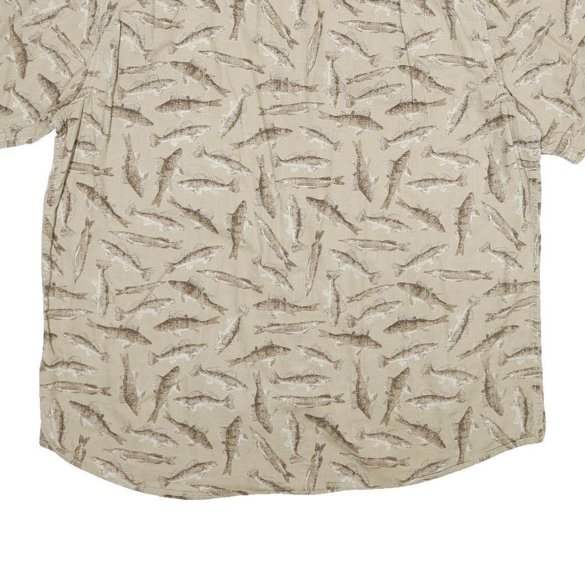 OUTDOOR LIFE Mens Beige Fish Pattern Short Sleeve Cotton Shirt XL Casual