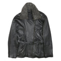 Womens Black Leather Jacket S Zip Faux Shearling Collar Classic Biker Outerwear
