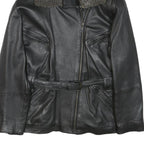 Womens Black Leather Jacket S Zip Faux Shearling Collar Classic Biker Outerwear