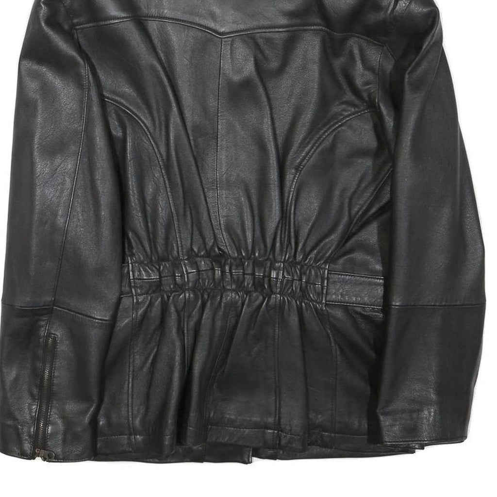 Womens Black Leather Jacket S Zip Faux Shearling Collar Classic Biker Outerwear