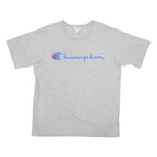 CHAMPION Mens Grey Blue Script Logo T-Shirt XL Short Sleeve Crew Neck