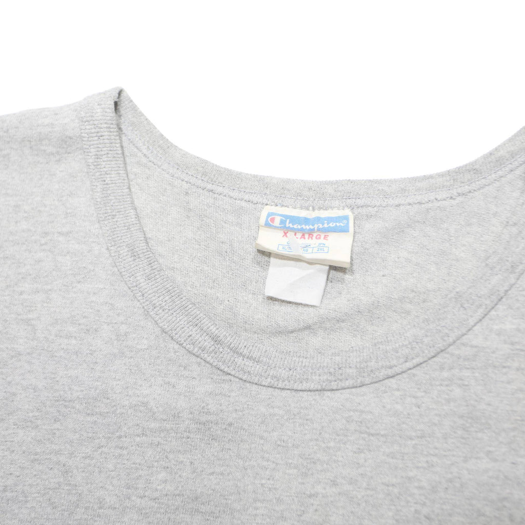CHAMPION Mens Grey Blue Script Logo T-Shirt XL Short Sleeve Crew Neck