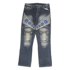 HENG XING Mens Jeans Blue Regular Straight Denim Medium W32 L30 Distressed