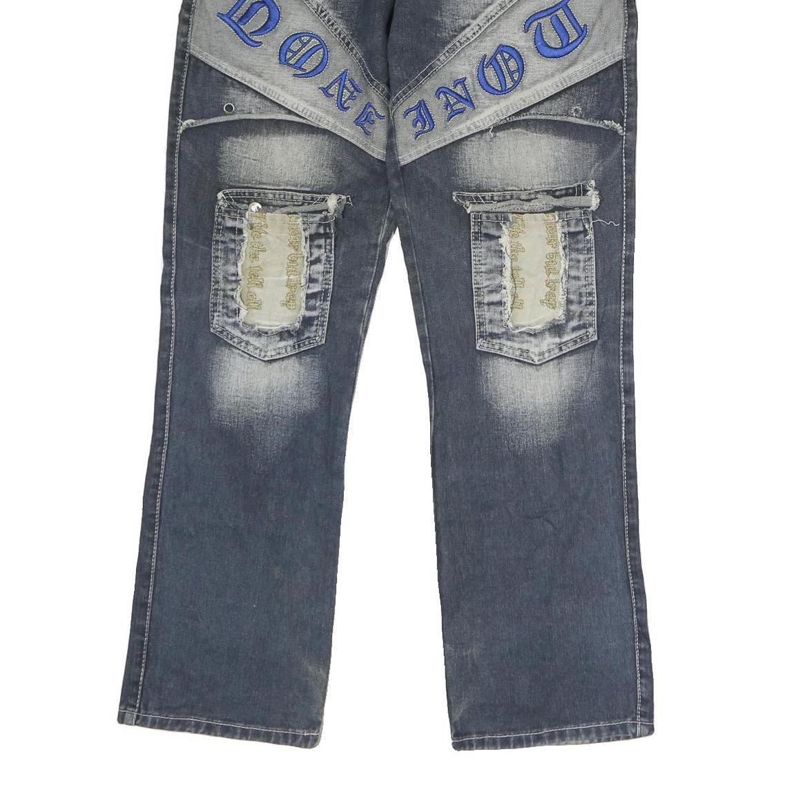 HENG XING Mens Jeans Blue Regular Straight Denim Medium W32 L30 Distressed