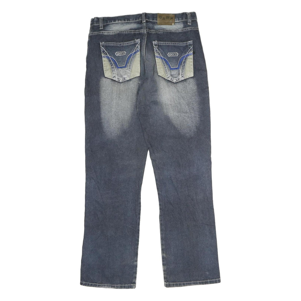 HENG XING Mens Jeans Blue Regular Straight Denim Medium W32 L30 Distressed