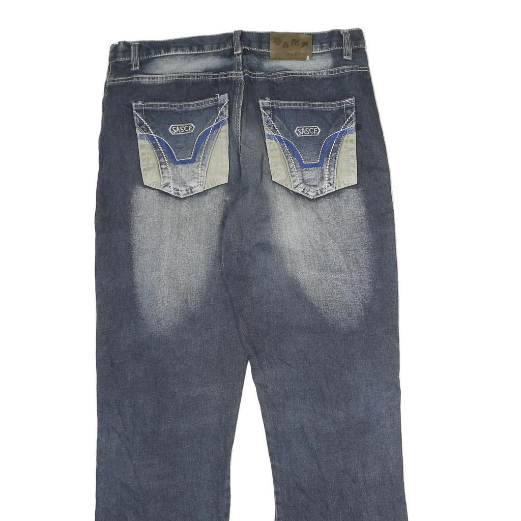 HENG XING Mens Jeans Blue Regular Straight Denim Medium W32 L30 Distressed