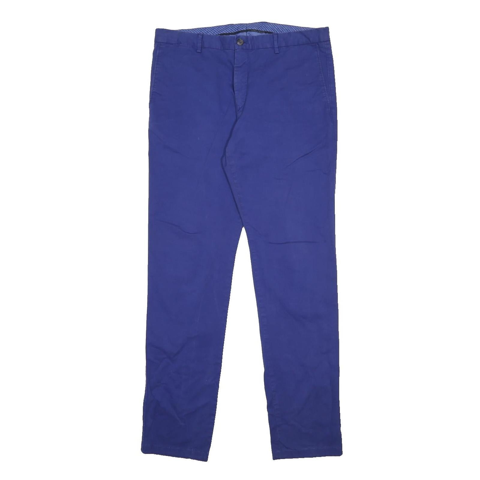 TOMMY HILFIGER Mens Cotton Blend Blue Slim Straight Trousers W34 L32 Classic Zip