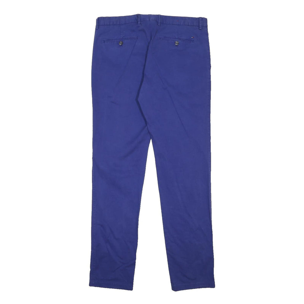 TOMMY HILFIGER Mens Cotton Blend Blue Slim Straight Trousers W34 L32 Classic Zip