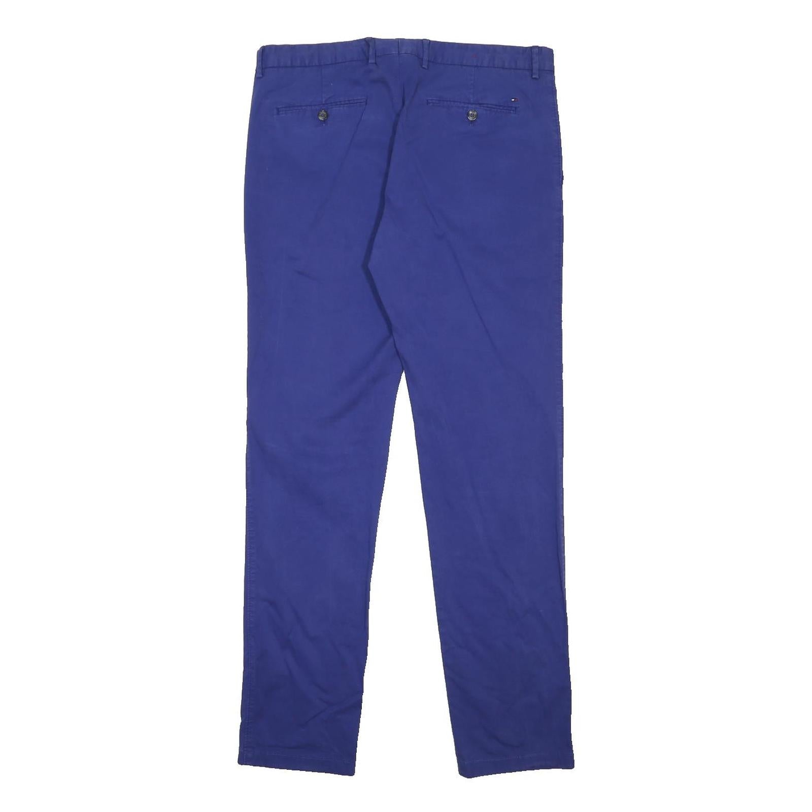 TOMMY HILFIGER Mens Cotton Blend Blue Slim Straight Trousers W34 L32 Classic Zip