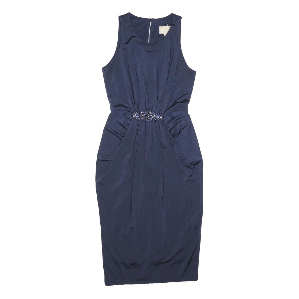 JENNY PACKHAM Womens Navy Blue Sheath Woven Sleeveless Knee Length UK 6 Beaded