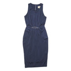 JENNY PACKHAM Womens Navy Blue Sheath Woven Sleeveless Knee Length UK 6 Beaded