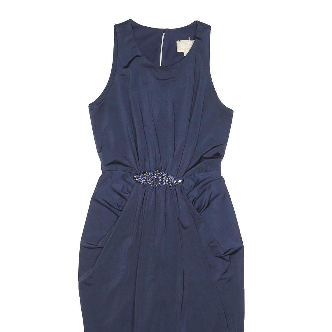 JENNY PACKHAM Womens Navy Blue Sheath Woven Sleeveless Knee Length UK 6 Beaded