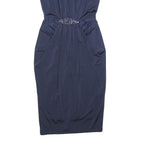 JENNY PACKHAM Womens Navy Blue Sheath Woven Sleeveless Knee Length UK 6 Beaded