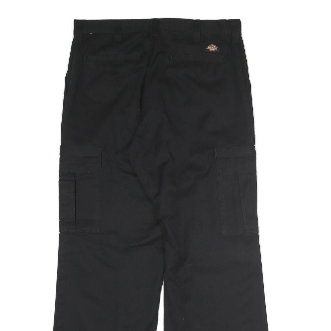 DICKIES Mens Black Polyester Blend Regular Cargo Trousers W34 L32 Workwear