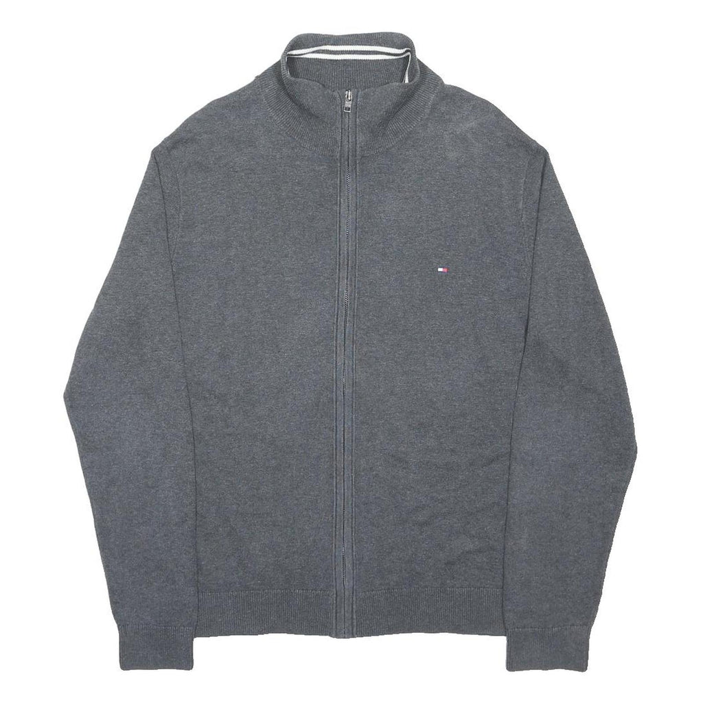 TOMMY HILFIGER Mens Grey Zip Jacket 2XL Cotton Blend Classic Casual Full Zip