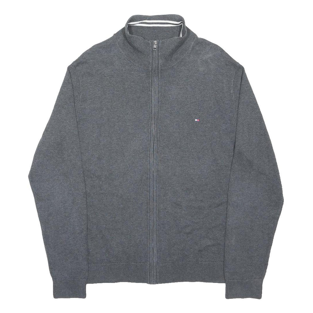 TOMMY HILFIGER Mens Grey Zip Jacket 2XL Cotton Blend Classic Casual Full Zip