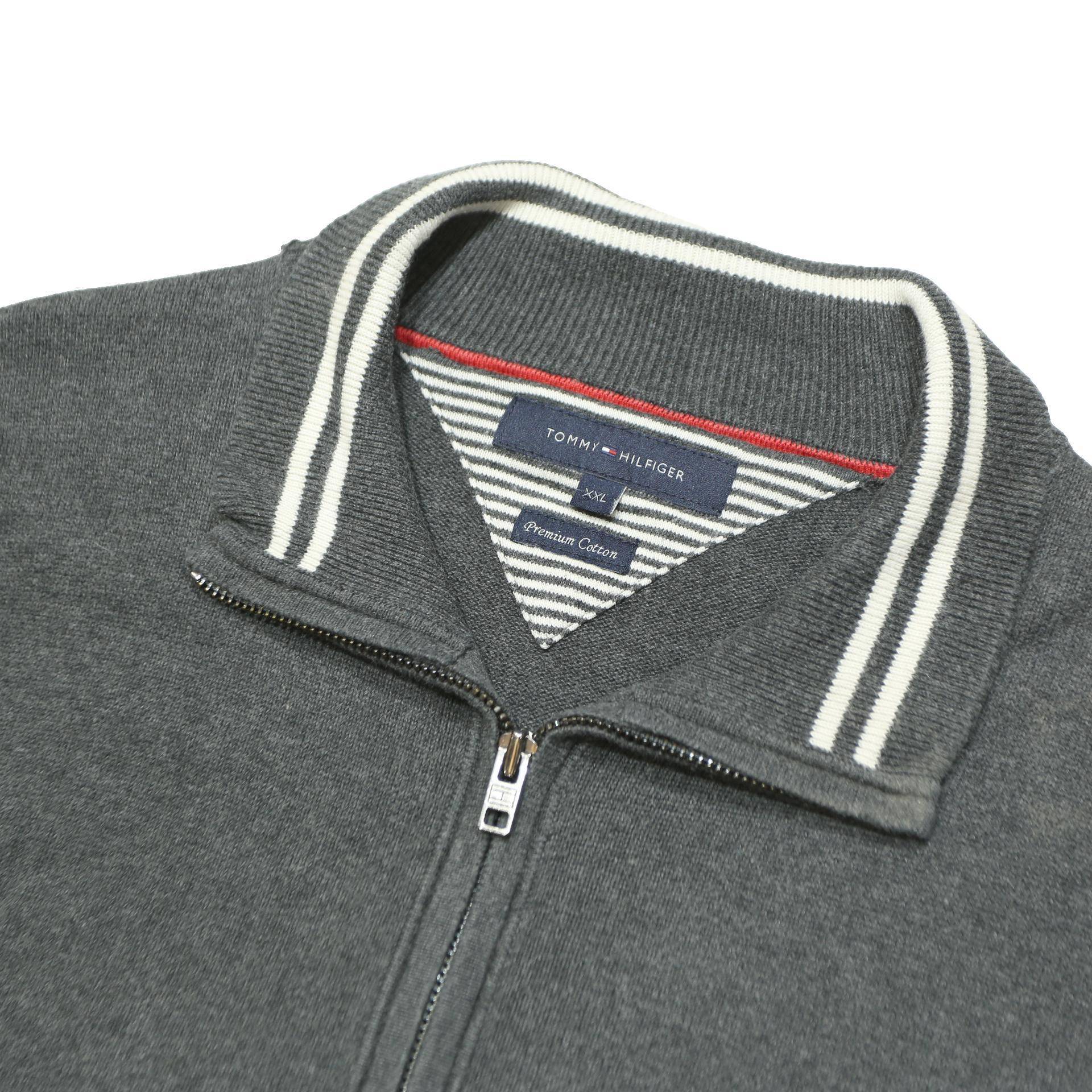 TOMMY HILFIGER Mens Grey Zip Jacket 2XL Cotton Blend Classic Casual Full Zip