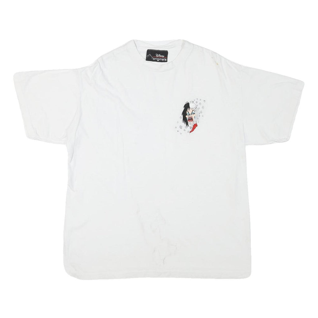 DISNEY Mens White Graphic T-Shirt L Short Sleeve Crew Neck Cotton Blend