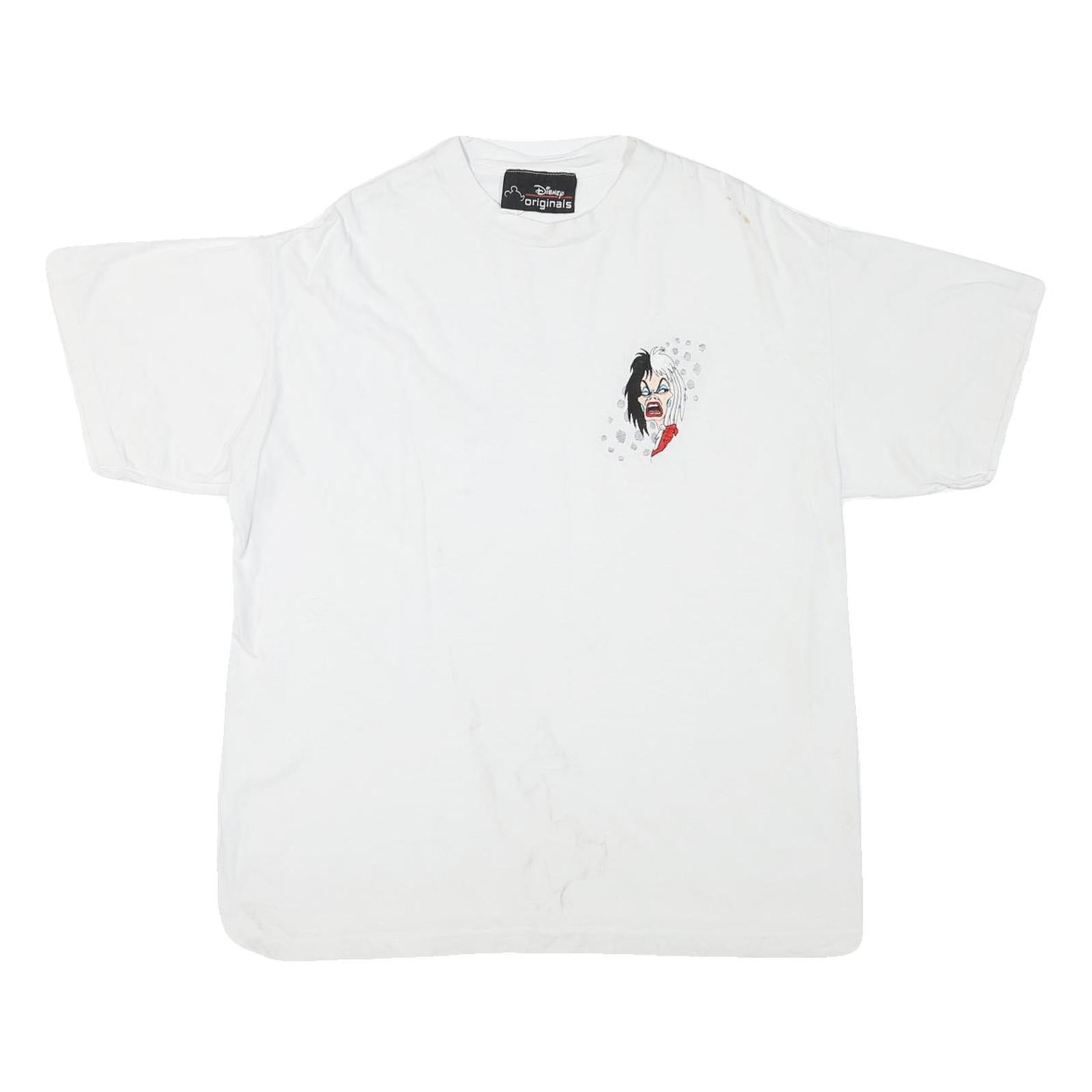DISNEY Mens White Graphic T-Shirt L Short Sleeve Crew Neck Cotton Blend