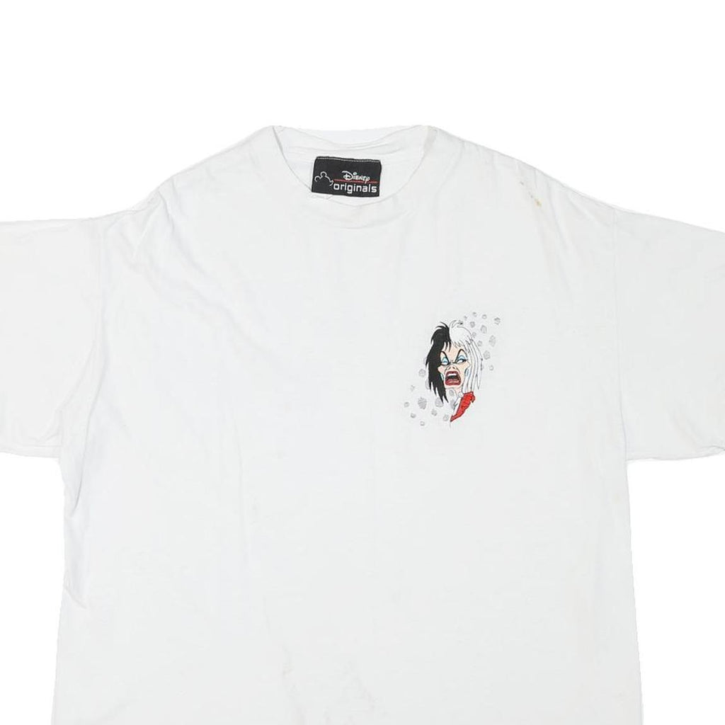 DISNEY Mens White Graphic T-Shirt L Short Sleeve Crew Neck Cotton Blend