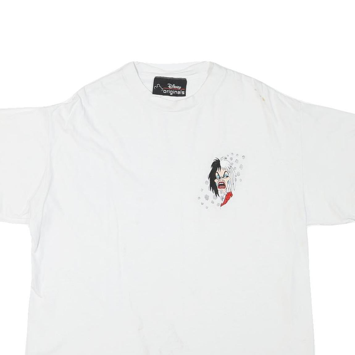 DISNEY Mens White Graphic T-Shirt L Short Sleeve Crew Neck Cotton Blend